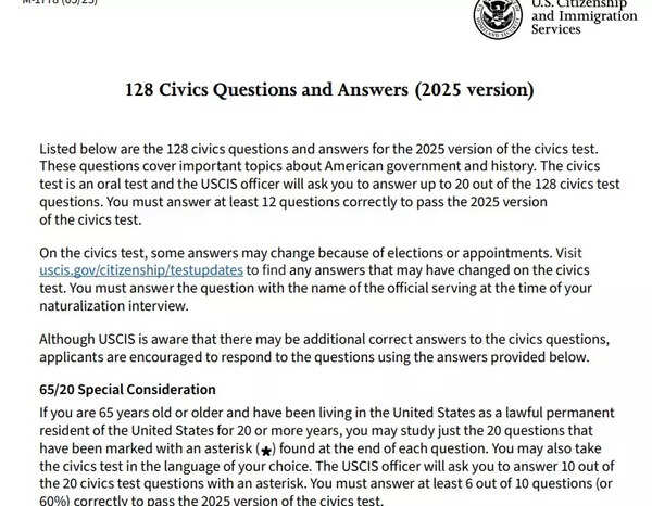 Citizenship Test Questions 2025 With Answers