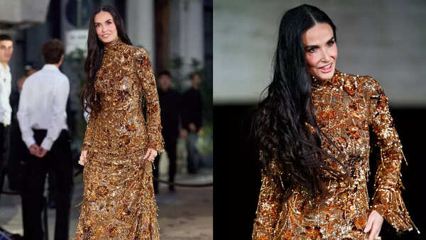 demi moore gucci gold dress Demi Moore Gets Back To Dressing Like a Golden Statuette for Gucci