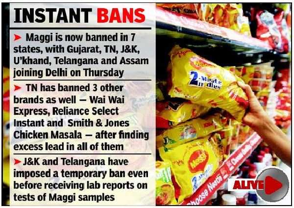 Six more states ban Maggi TN finds excess lead in 3 other brands