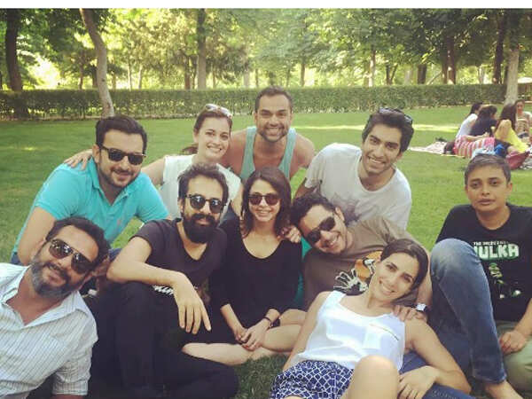 Cooling it off in the park with a group of friends: