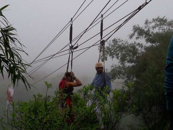 The couple prepare for the mid-air ceremony