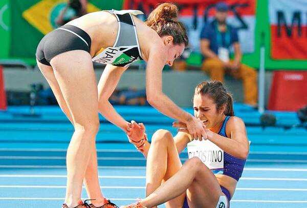 New Zealand’s Nikki Hamblin tripped and America’s Abbey D’Agostino