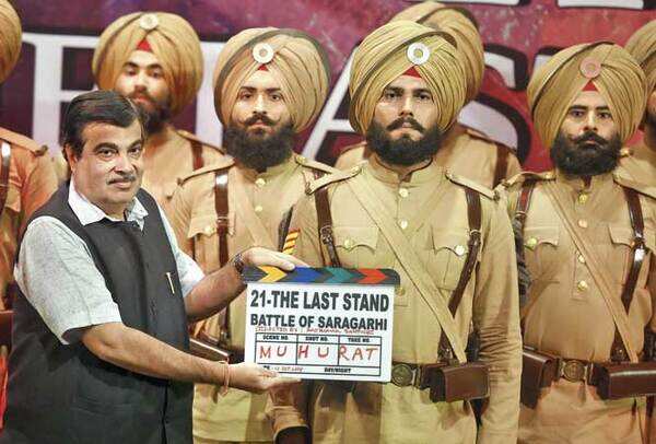 Nitin Gadkari, the transport minister, with the clapperboard at the mahurat (BCCL)