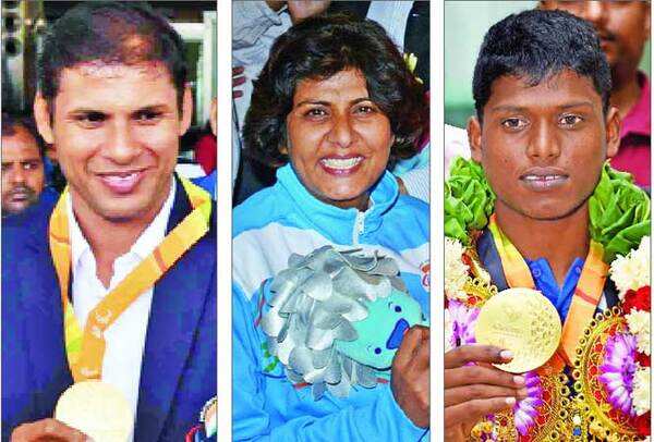 (L-R) Devendra Jhajharia, Deepa Malik and Mariyappan Thangavelu