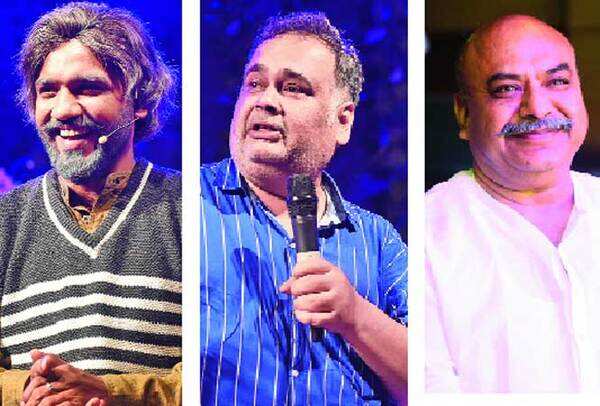 (L-R) Amit Pathak, who plays a guard in the play, Saif Hyder Hasan, Sudhanshu Mittal, BJP spokesperson (BCCL)
