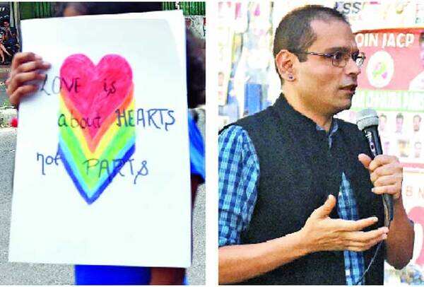 The message 'Love is about hearts and not parts' could be seen and (R) Sharif D Rangnekar, lyricist and LGBTQ activist (BCCL)