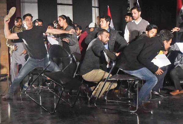 The shoe throwing scene