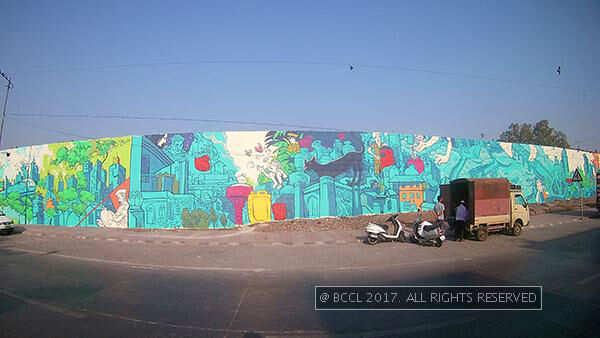 The Yerawada Jail wall bears a colourful look
