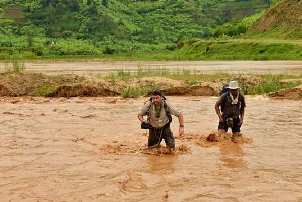 Crossing the brown nile for the first time at the beginning of the exped...