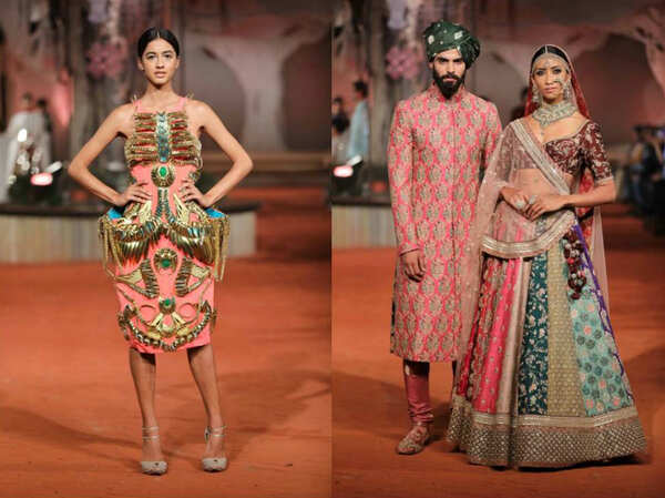 From left to right: Manish Arora's collection with contemporary twist and Sabyasachi's breathtaking Indian ensembles