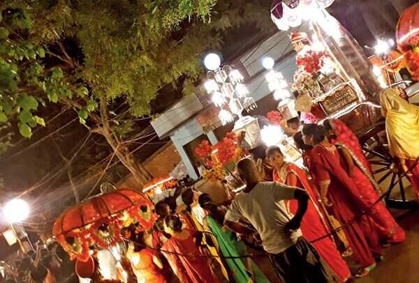 Local artistes play baaraatis for the scene