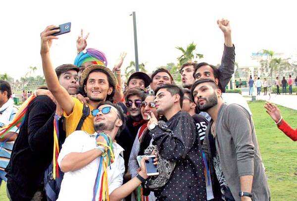Friends at the event taking a selfie