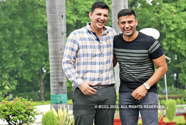 Praveen Bhoria, ADC to UP governor (L) and Sangram Singh share a joke when the two met at the Governor House in Lucknow (BCCL/ Aditya Yadav)
