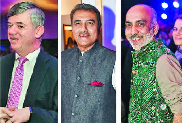 (L-R) Milan Hovorka, the ambassador of Czech Republic, Praful Patel and Manish Arora (BCCL)