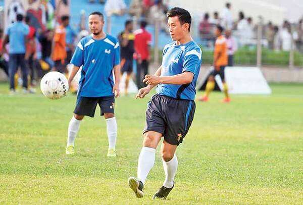 WHEN THE CHAMPS PLAY: Bhaichung Bhutia during a match between his team and Oorja XI (BCCL)