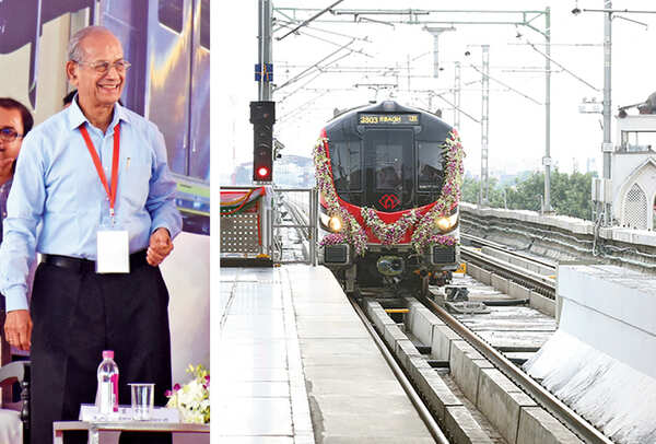 (L-R) E Sreedharan and the Lucknow Metro (BCCL/ Farhan Ahmad Siddiqui, Aditya Yadav and Vishnu Jaiswal)