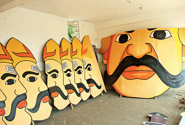 Preparations for Dussehra celebrations are on in full swing at Aishbagh Ramleela ground. The 121 feet Raavan effigy has Female Foeticide and Tushtikaran as the theme (BCCL/ Aditya Yadav)