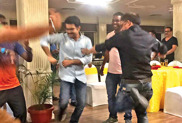 Guests dancing in the party with Sanjeev (in black shirt) the co-producer) of the film joining in (BCCL)