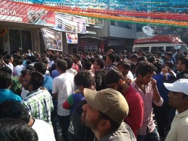 Excited fans gathered outside a theatre