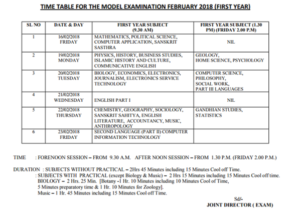 Download DHSE Kerala Model Examination 2018 timetable here Times