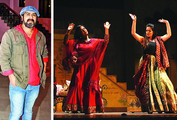 Deepak Kabir (R) Sarika (L) and Nidh Singh dancing during the play Ladies Sangeet (BCCL/ Farhan Ahmad Siddiqui)