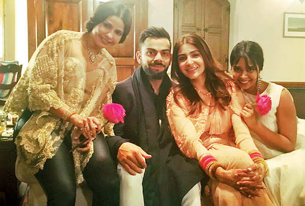 Ameira Punvani with Anushka Sharma-Virat Kohli at their wedding reception in Tuscany last year (BCCL)