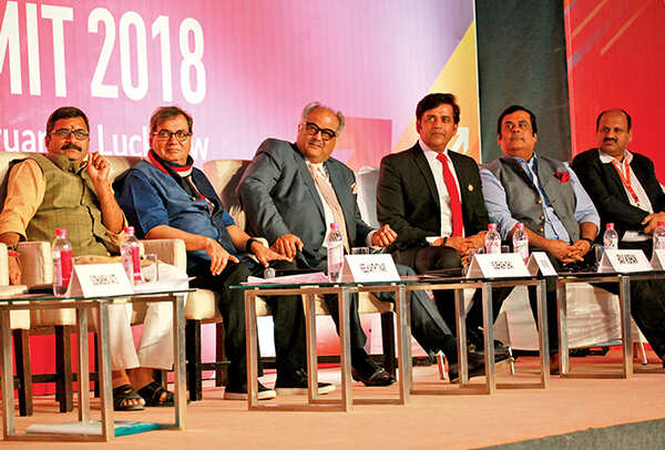 (L-R) Dr Neelkanth Tiwari, Subhash Ghai, Boney Kapoor, Ravi Kishan and Rahul Mittra at the UP Investor’s Summit, Lucknow (BCCL/ Farhan Ahmed Siddiqui)