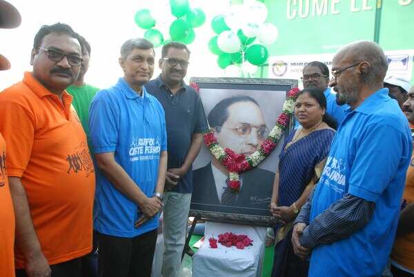 Dr. Ambedkar Portrait was gralanded by Dr,. Jayaprakash Narayan, Ghanta Chakrapani and Narra Ravi Kumar and others--pic 3