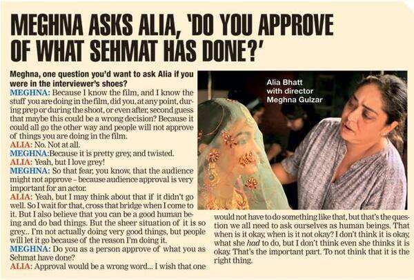 Meghna Asks Alia Bhatt, "Do you approve of what Sehmat has done"?