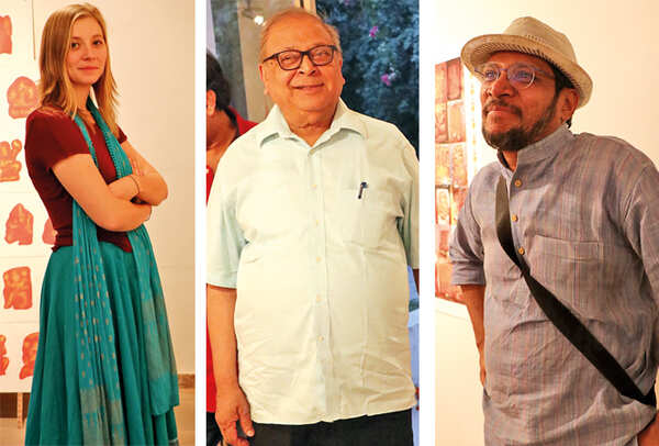 (L) Olivia Trombadore (C) Prof Rana P B Singh (R) Prof Suresh K Nair (BCCL/ Unmesh Pandey)