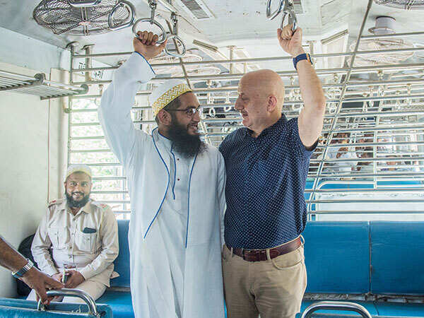 Anupam Kher takes the Mumbai local train (Photo: Tejas Kudtarkar)