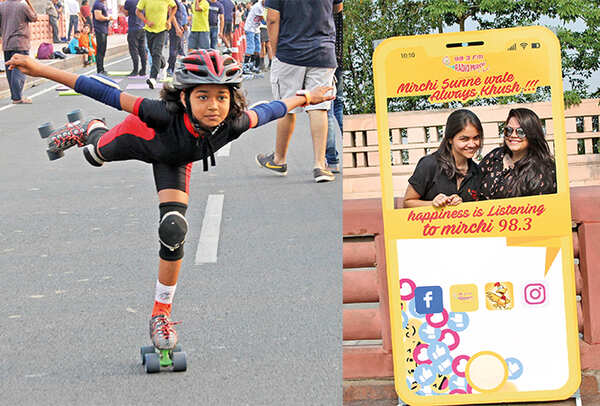 A girl skating at the event and Tripti and Aditi at the event (BCCL/ Aditya Yadav)