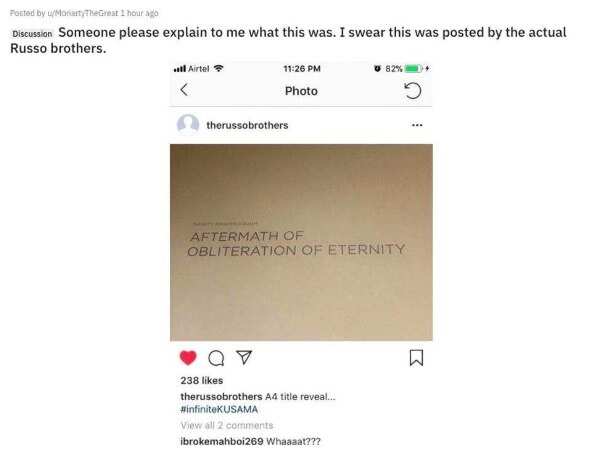 The deleted post by Russo Brothers