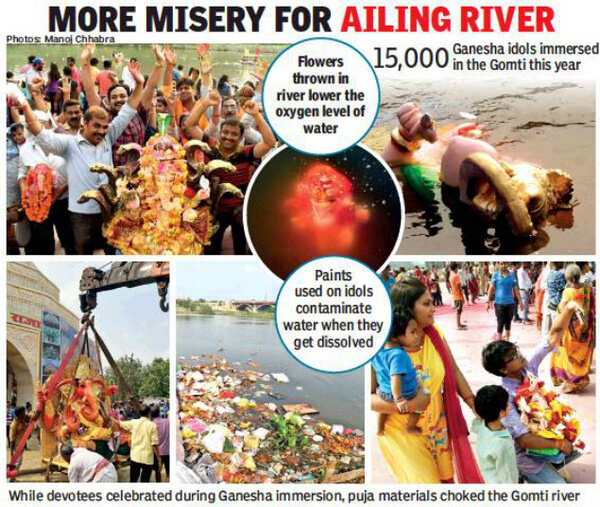 Grim pollution pic surfaces as Ganesha idols sink in Gomti Lucknow