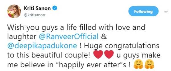 Deepika Padukone-Ranveer Singh Wedding: Bollywood Celebs Pour in Wishes for  the Newlyweds - News18