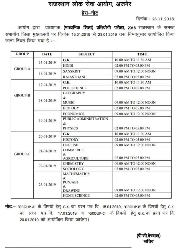 RPSC Lecturer Exam Date RPSC School Lecturer exam time table released