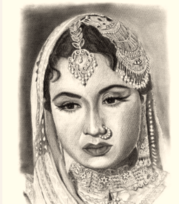 Pencil Sketch Of Actress Meena Kumari  DesiPainterscom