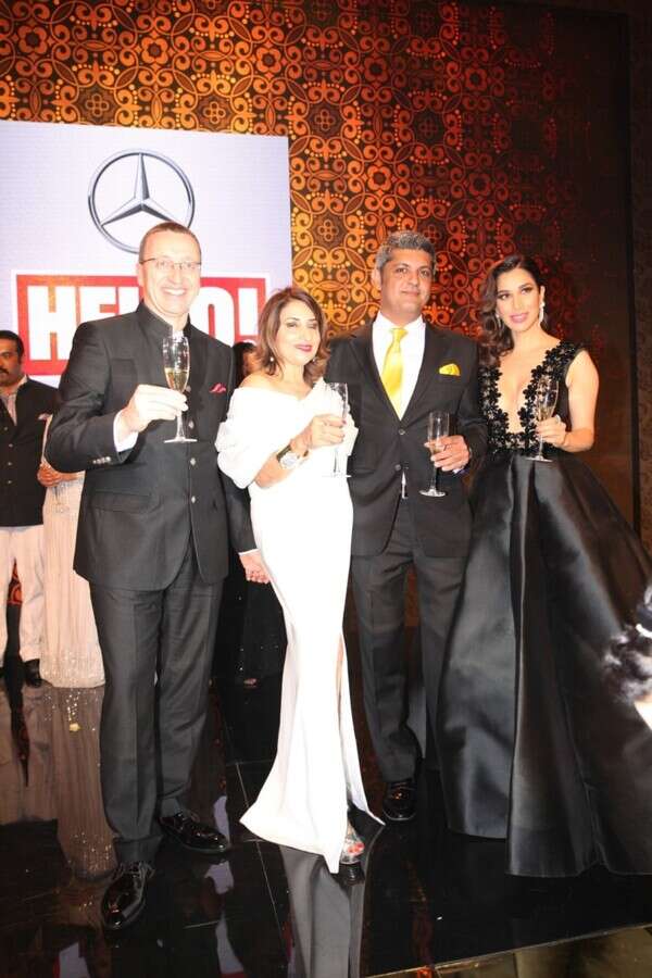L-R - Martin Schwen, Mercedes Benz India MD & CEO, Ruchita Mehta, Editor HELLO! India, Deepak Lamba, CEO, Worldwide Media, Singer Sophie Choudry