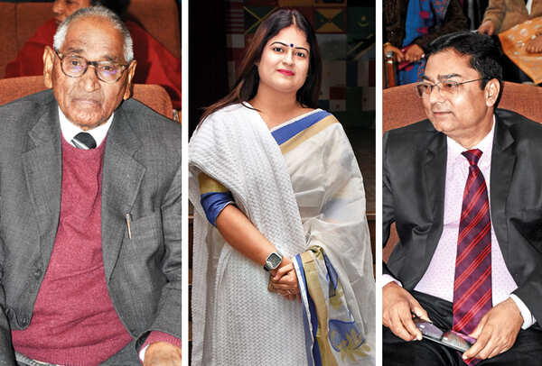 (L) Dr Jagdish Gandhi (C) Dr Neha Anand (R) Dr Surya Kant Tripathi (BCCL/ Vishnu Jaiswal)