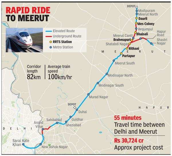 Meerut To Delhi Map Ghaziabad Stretch Of Delhi-Meerut Rrts Likely To Be Operational By 2023 |  Ghaziabad News - Times Of India