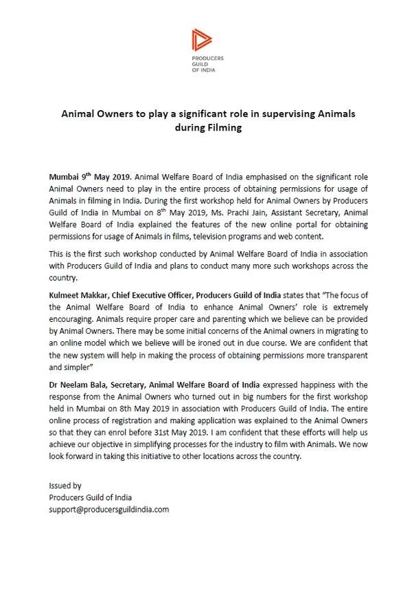Animal Welfare Board of India to enhance role of animal owners during  filming | Hindi Movie News - Times of India