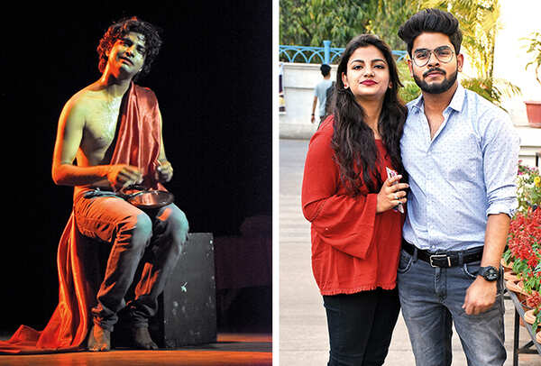 (L) Vishal Raj Mishra in a scene from the play (R) Mansi and Manas (BCCL/ Vishnu Jaiswal)