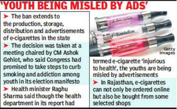 Rajasthan government imposes ban on e-cigarettes | Jaipur News - Times of  India