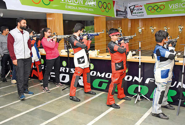 Young shooters practicing to hit the bullseye at the Gagan Narang Shooting Academy in Lucknow (BCCL/ Vishnu Jaiswal)