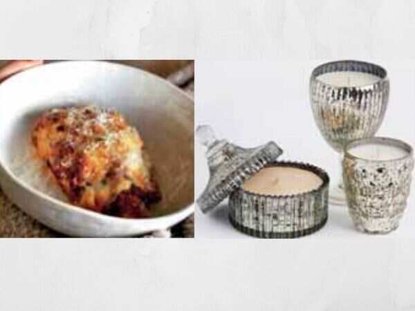 Dinner bowl from Chrissy Teigen’s Cravings line and Twinkle Khanna designed Candles