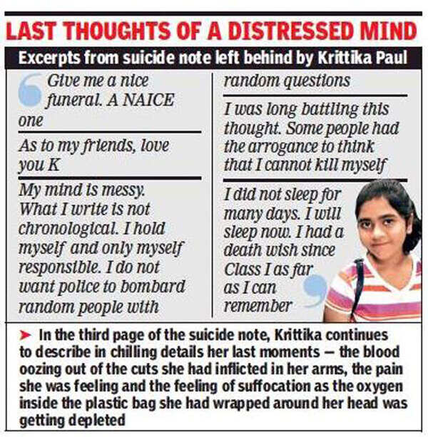 Kolkata schoolgirl left chilling note describing final moments | India ...