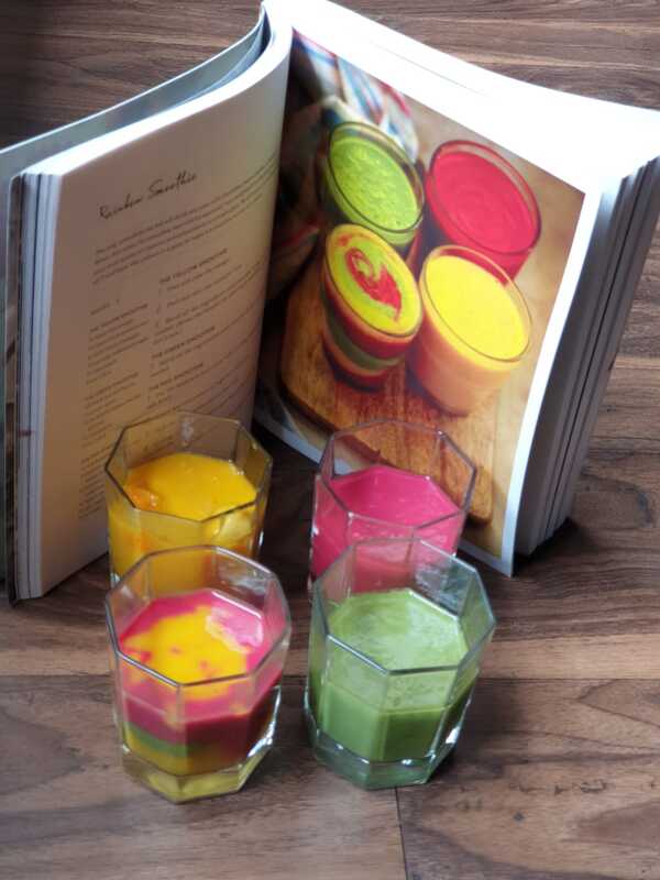 Rainbow smoothie made from a recipe based out of a cook book