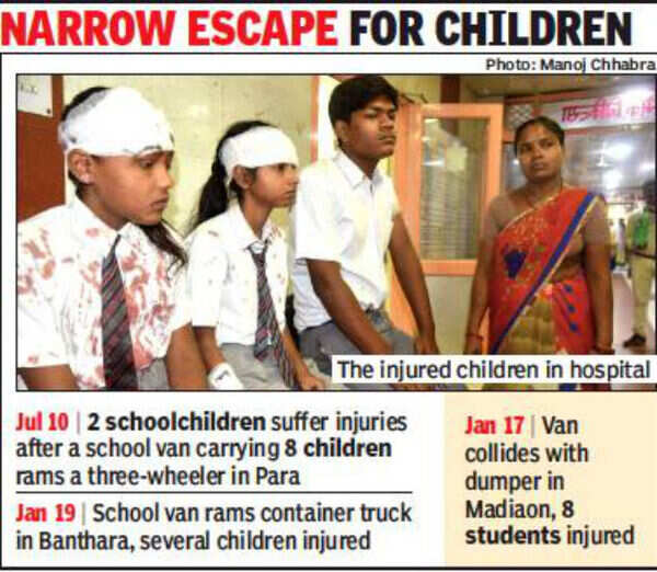 Lucknow: Four schoolkids hurt after school van collides with bus ...