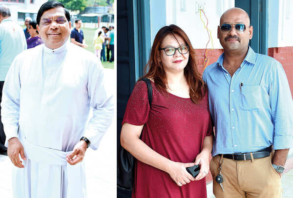 (L) Fr Vincent Pinto (R) Humera and Arshaq Abdul (BCCL/ Farhan Ahmad Siddiqui)
