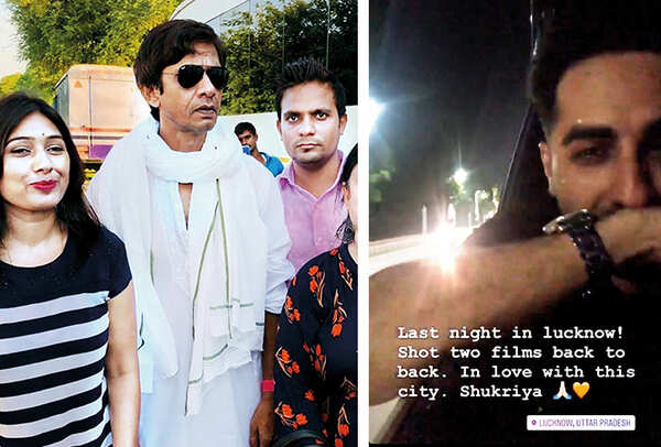 (L) Actor Vijay Raaz getting clicked with his fans (R) Ayushmann shared this on his instagram account (BCCL/ Aditya Yadav)